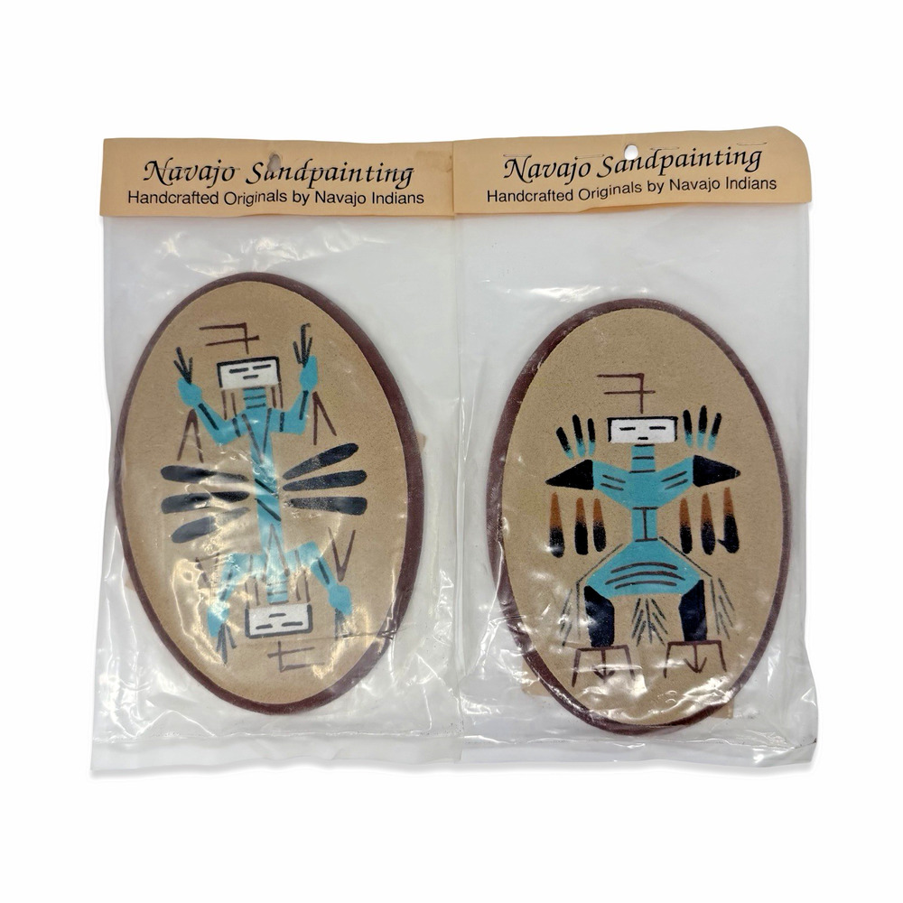 Navajo Sandpainting Set Thunderbird & Yei Sealed Native American Art Pair Sealed
